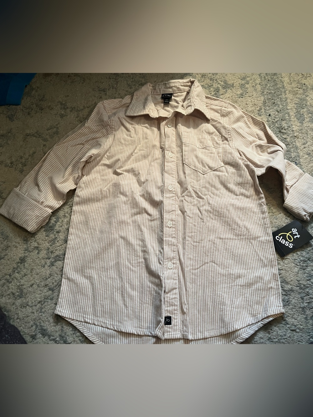 Light Tan and White Striped Button-Up Shirt